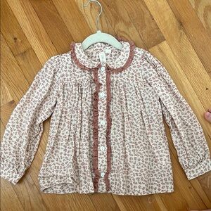 Charming Floral Kids Blouse with Pink Trim